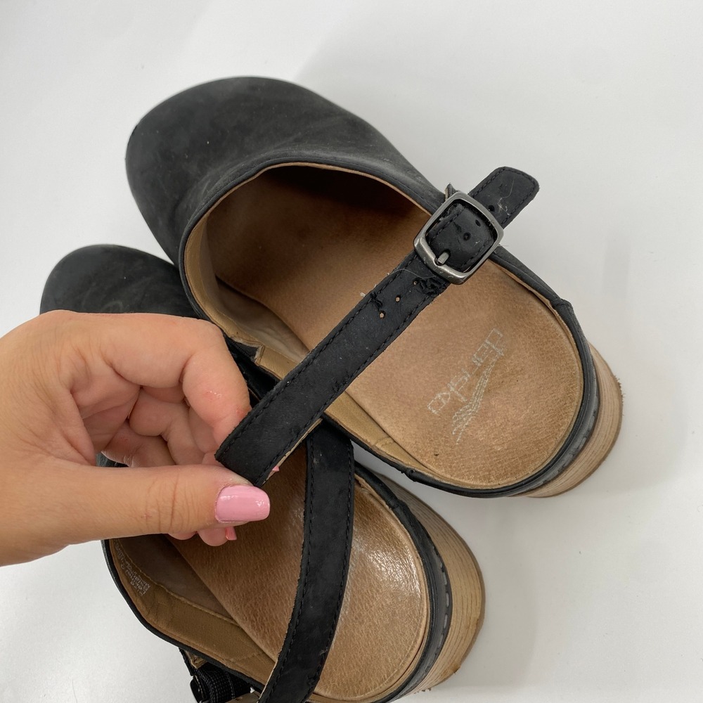 Dansko Clog Mules Womens 40 Black Leather Slingback Buckle Comfort Shoes - Picture 6 of 10